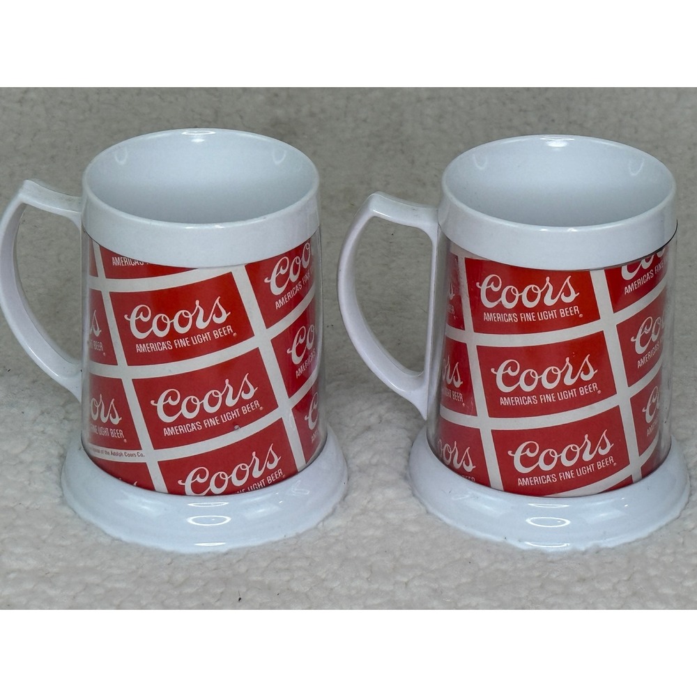 Vintage Coors Light Beer Plastic Thermal Mugs Set of 2 Dawn Passaic NJ Red White